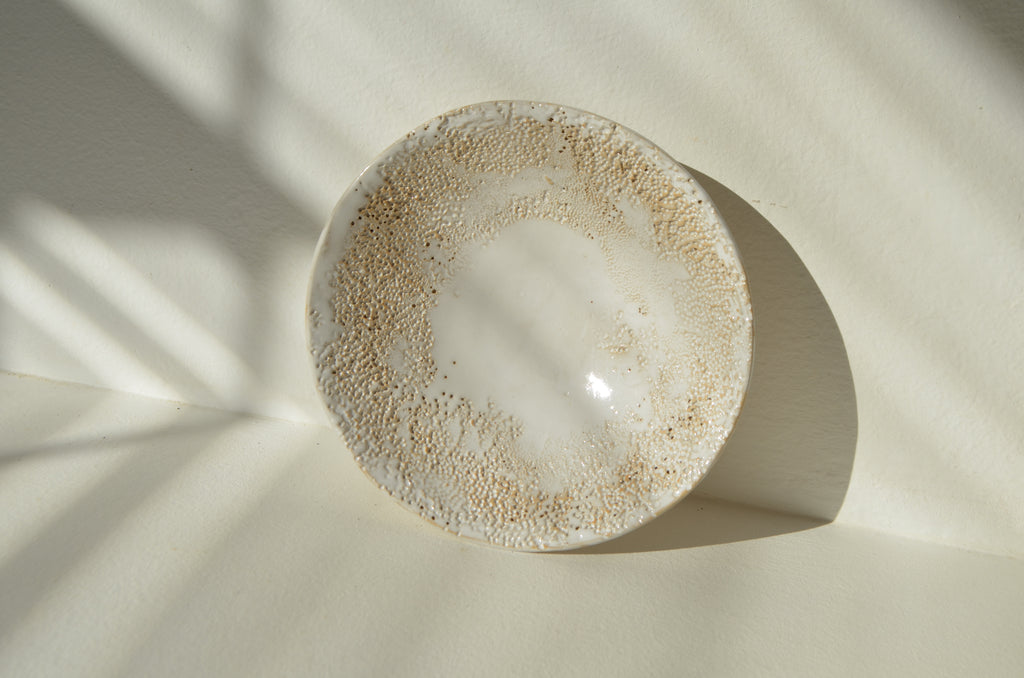 Unique white sand stoneware plate