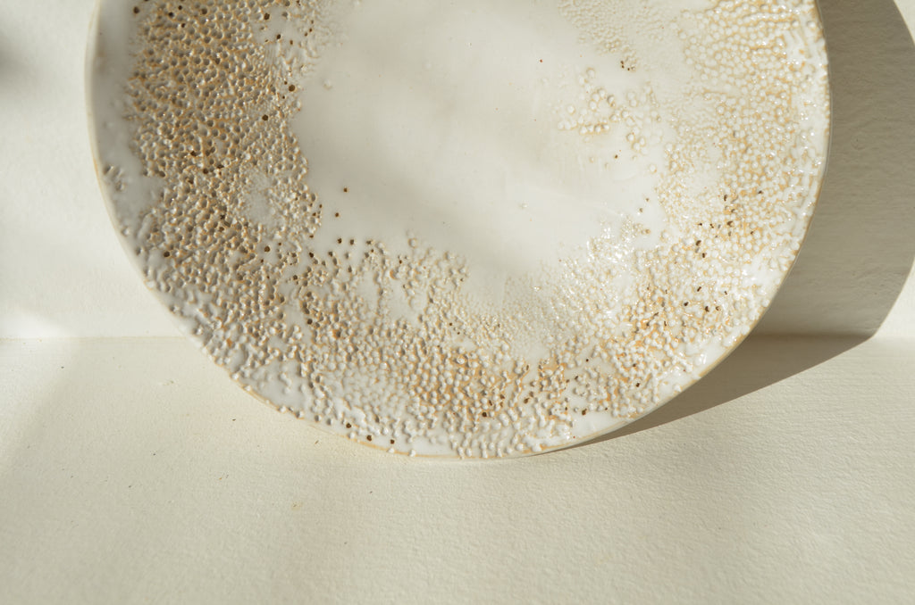 Unique white sand stoneware plate
