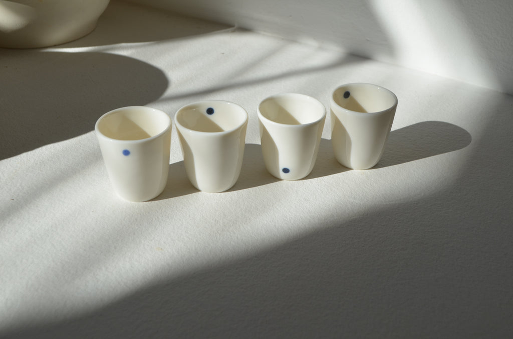 white porcelain aperitivo cups with dot